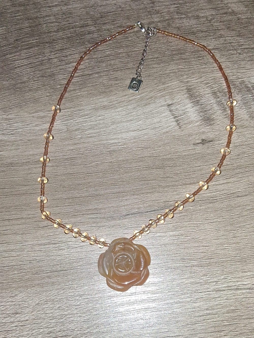 Handmade Rose Pendant Beaded Necklace - Brown
